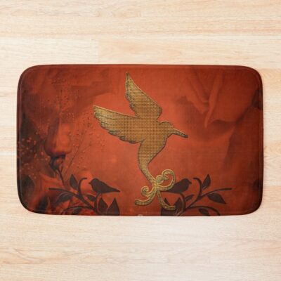 Elegant Fantasy Bird With Leaves Bath Mat