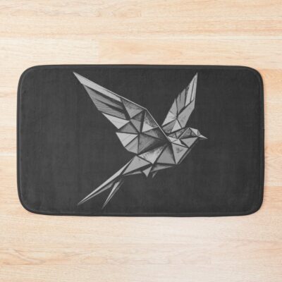 Flying Swallow Origami Geometric Shape Feathers Grey Abstract Swift Bird For Dark Color Products Bath Mat